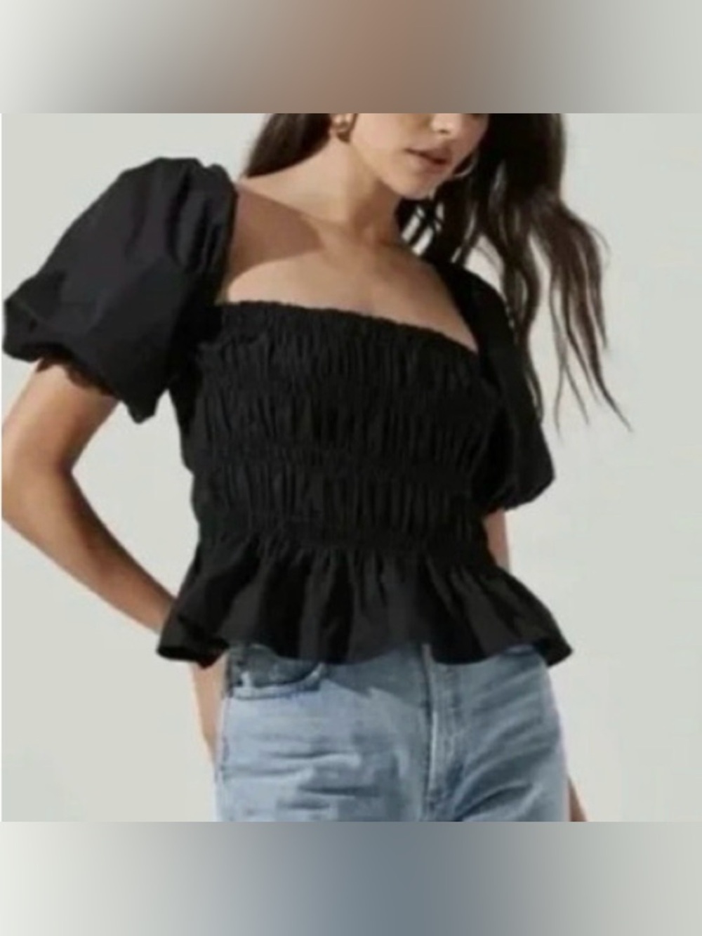ASTR The Label Black Off Shoulder Puff Sleeve Smocked Size XL